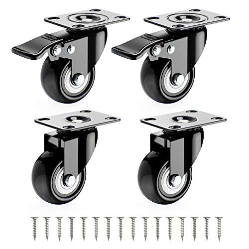 Möbelroller Transportroller – 4-Teilig, 2 Möbelrollen mit Bremse & 2 Rollen Schwerlast, 50mm Lenkrollen für Möbel, Schwarz, 200kg Gesamtlast, für Alle Böden von Yumyolk