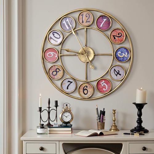 Yumyolk Große Vintage Wanduhr Retro XXL Antike Metall Uhr Edelstahl Groß Shabby Chic römische Ziffern Gross für Wohnzimmer Wand Ø 58cm (Metall Bunt) von Yumyolk