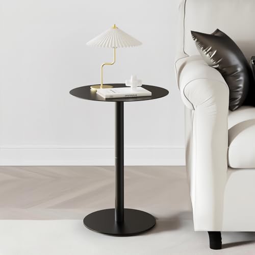 Yumyolk Runder Beistelltisch, Metall Modern 2 Ebenen Kaffeetisch Couchtisch Sofatisch Nachttisch Betttisch für Wohnzimmer Schlafzimmer Balkon Terrasse, 40x40x60cm, Schwarz von Yumyolk