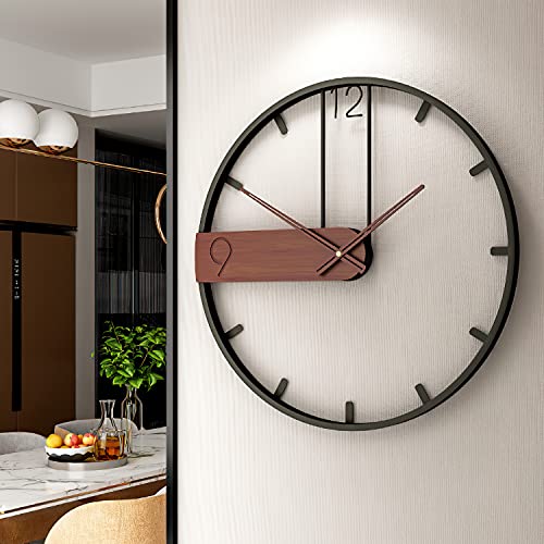 Yumyolk Wanduhr Vintage XXL - Große runde Uhr mit schwarzen Metallrahmen, römischen Ziffern und Holzblock - Durchmesser 53 cm von Yumyolk