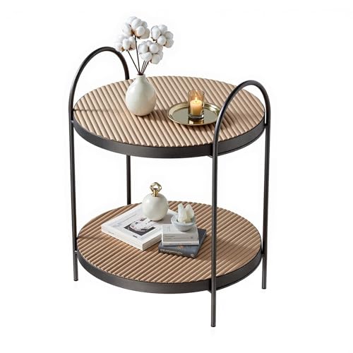 Yumyolk Beistelltisch, Couchtisch rund, 40 x 40 x 45.5cm kleinSofatisch, Holz Tischplatte Wohnzimmer, Schlafzimmer, Metallrahmen, Industrie-Design, Natur+schwarz Yumyolk Beistelltisch, Couchtisch rund, 40 x 40 x 45.5cm kleinSofatisch, Holz Tischplatte Wohnzimmer, Schlafzimmer, Metallrahmen, Industrie-Design, Natur+schwarz von Yumyolk