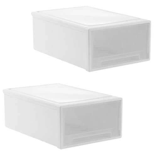 YunBey 2 Stück Schubladenbox Kunststoff Stapelbar Schubladenelement Aufbewahrungsbox Schreibtisch Organizer mit Schubladen für Büro Bad Schlafzimmer (27 x 19 x 10,5 cm) von YunBey