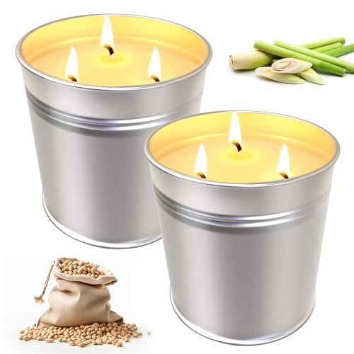 Citronella Kerze Draußen Groß,2 X 15oz Outdoor-Kerzen für Den Garten,Natürliche Sojawachs,Sicher und Langlebig,Citronella Duftlichter Kerzen für Garten,Camping,Picknicks,Brenndauer 100h von YunJoyous