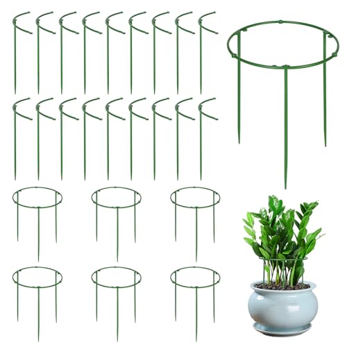 YunJoyous 18er Set Pflanzenstütze,Verstellbarer Höhe Pflanzenhalter,Robust und Alterungsbeständig,Gartenblumenhalterung Aus Plastik,Halbrunde Pflanzenstützrahmen für Tomaten Gemüse Blumen Rosen von YunJoyous