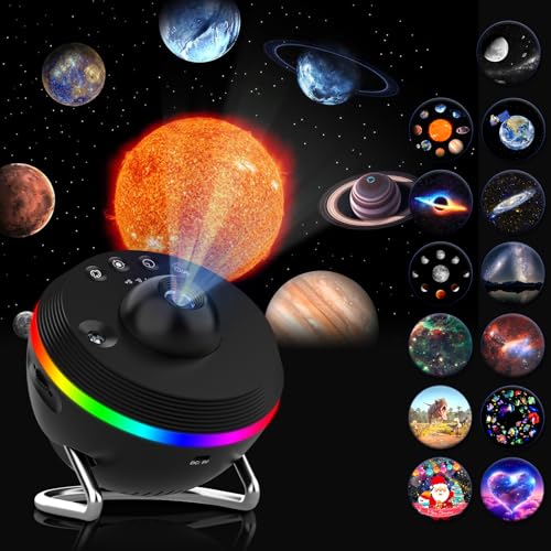 YunLone Galaxy Projektor, 13 in 1 Planetarium Sternprojektor 4K UHD Galaxy Licht für Schlafzimmer, Nebula Nachtlicht Milchstraße Projektor mit Timer LED Space Galaxy Lampe mit 13 Film Discs von YunLone