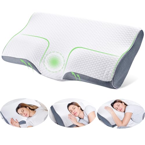 YunNasi Ergonomisches Nackenstützkissen Orthopädisches Kopfkissen aus Memory Foam Nackenkissen für Seiten Rücken & Bauchschläfer mit abnehmbarem und waschbarem Bezug (Style 3:60 * 34 * 11/6cm) von YunNasi