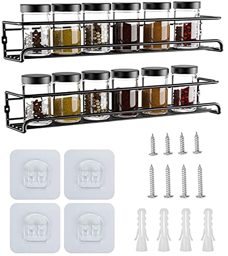 YunNasi Gewürzregale aus Rostfreier Stahl für Küche Badezimmer, Gewürzregal ohne Bohren, 2/4 Racks Gewürzregale Organizer für Schränke oder Wandmontage 29x6x6cm (Schwarz, 2 racks) von YunNasi