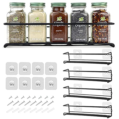 YunNasi Gewürzregale aus Rostfreier Stahl für Küche Badezimmer, Gewürzregal ohne Bohren, 2/4 Racks Gewürzregale Organizer für Schränke oder Wandmontage 29x6x6cm (Schwarz, 4 racks) von YunNasi