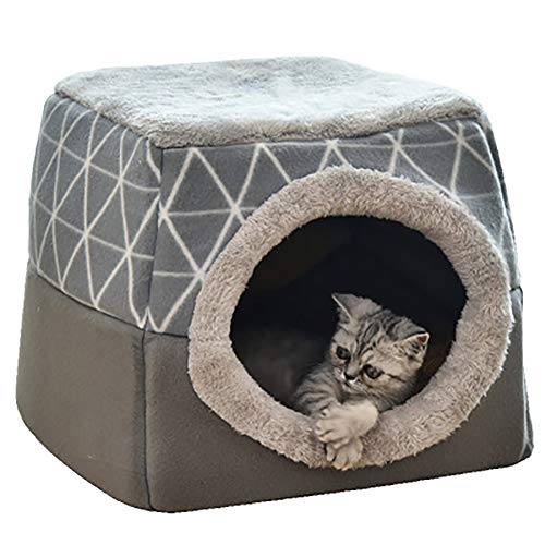 YunNasi Katzenhöhle Katzen Haus Katzenbett Haustier Pet Nest Schlafsack 2 in 1 Faltbar Kuschelhöhle Für Komfortabel 35x33x30cm (L, Grau) von YunNasi