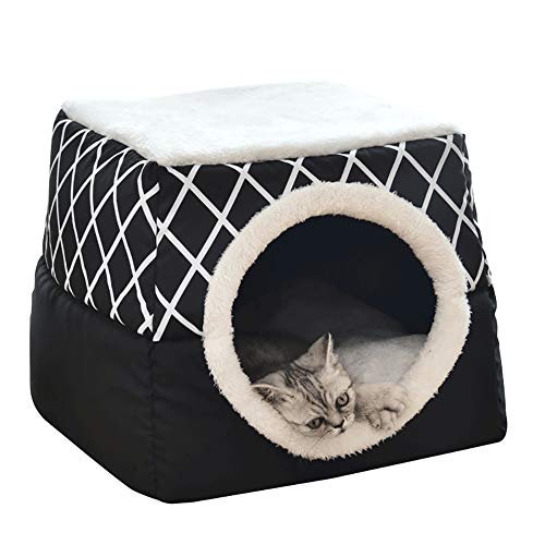 YunNasi Katzenhöhle Katzen Haus Katzenbett Haustier Pet Nest Schlafsack 2 in 1 Faltbar Kuschelhöhle Für Komfortabel 38x38x34 cm (XL, Schwarz) von YunNasi