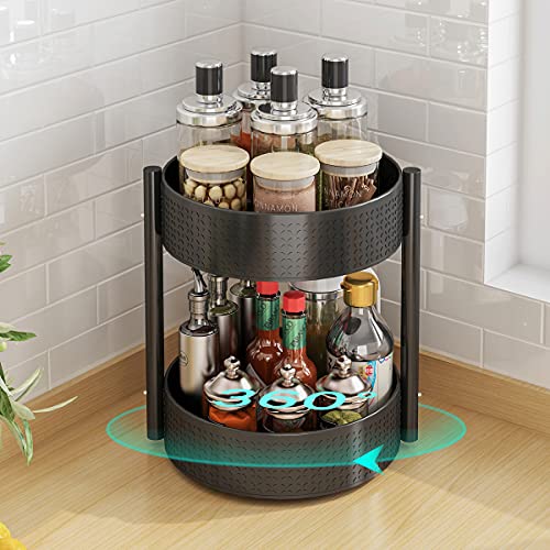 YunNasi Gewürzregal Drehbar Drehteller Organizer Schwarz Küchenregal aus Kohlenstoffstahl Lazy Susan Gewürzrondell Küchen Organizer Gewürzständer für Gewürzgläser, Würzflasche von YunNasi