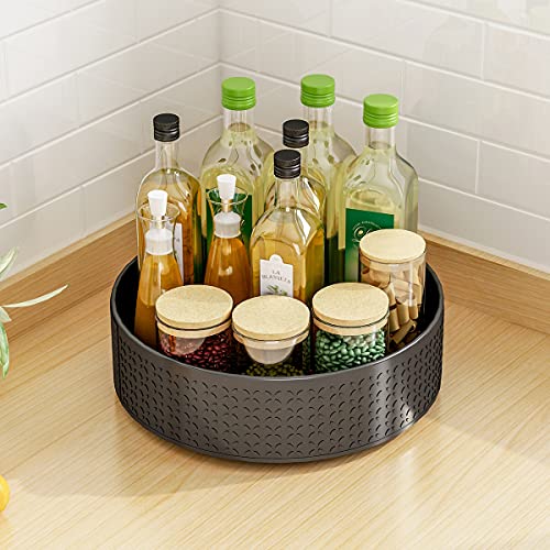 YunNasi Gewürzregal Drehbar Drehteller Organizer Schwarz Küchenregal aus Kohlenstoffstahl Lazy Susan Gewürzrondell Küchen Organizer Gewürzständer für Gewürzgläser, Würzflasche von YunNasi