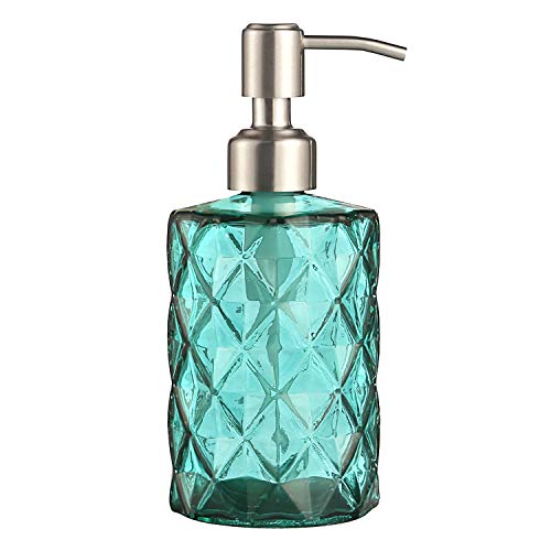 YunNasi Seifenspender Nachfüllbarer Flüssigseifen Spender aus Glas und Edelstahldüse für Geschirrspülmittel, Shampoo-Lotion, Badezimmerarbeitsplatte, Küche, Waschküche (Grün) von YunNasi