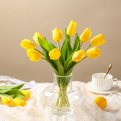YunNasi Tulpen Künstlich 10pcs Kunstblumen wie echt Dekoration Aesthetic Brautstrauß Künstlich Geburtstag Geschenk Home Feiertags Deko Geschenk zu Weihnachten(Gelb, 10pcs) von YunNasi