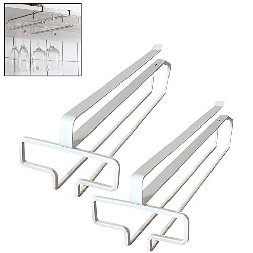 YunNasi Weinglashalter Gläserhalter aus Metall Gläserschiene Halter Unter Schrank Weinglas Rack zum Aufhängen von Gläsern für Hausbar Küche Bar Restaurant bis zu 4 Gläser (2 Packung, Weiß) von YunNasi