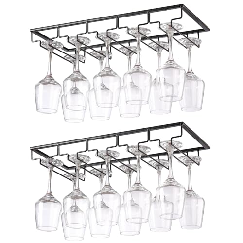 YunNasi 2 Stück 5 Reihige Weinglashalter Gläserhalter aus Metall Gläserschiene Halter Unter Schrank mit Schrauben Weinglas Rack zum Aufhängen für Hausbar Küche Bar Pub Restaurant, Schwarz von YunNasi