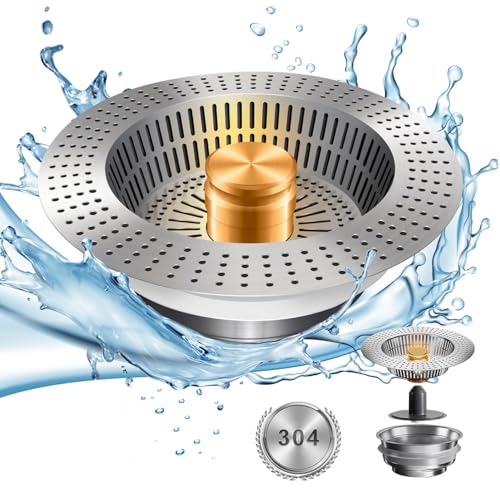 Abflusssieb Küchenspüle,Sieb für Spülbecken Waschbecken Druckbetätigter Wasserspeicher - Filter,Spüle Stöpsel Küche,Spülbeckensieb Spülenablauf Abfluss Sieb Abflussstopfen Küchenspüle Edelstahl Abflusssieb Küchenspüle,Sieb für Spülbecken Waschbecken Druckbetätigter Wasserspeicher - Filter,Spüle Stöpsel Küche,Spülbeckensieb Spülenablauf Abfluss Sieb Abflussstopfen Küchenspüle Edelstahl von YunSchauen