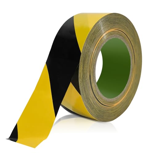 YunSchauen Absperrband Gelb Schwarz 100M,Warnband zur Boden- und Sicherheitsmarkierung 4.8cm x 100m,Signal Markierungsklebeband selbstklebendes Warnband zur permanenten Markierung von Gefahrenzonen von YunSchauen