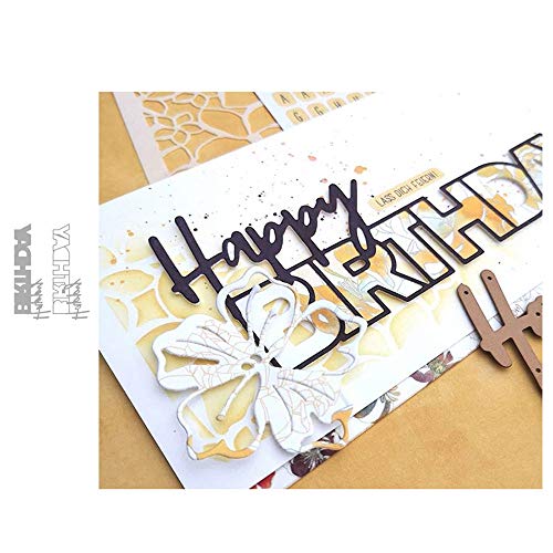 YunTrip Stanzformen für Kartenherstellung, Happy Birthday Buchstaben Metall Stanzformen Schablone für DIY Scrapbooking Album Prägung Fotohandwerk Papierkarten Dekoratives Basteln von YunTrip