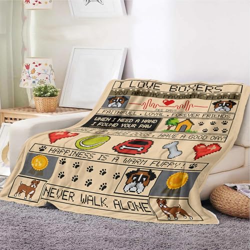 Boxer-Hunde-Überwurfdecke – weiche Fleecedecke mit lustigen Hundezitaten und Drucken, warme, leichte Schlafsofa-Decke für Hundeliebhaber und Heimdekoration (Boxer, 150 x 200 cm) von YunTu