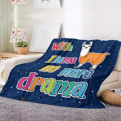 Lama-Überwurfdecke – lustige Fleecedecke mit Zitat "No More Drama", weiche, bunte Sofa-Bettdecke, süßes Alpaka-Geschenk für Kinder und Erwachsene (Llama, 100 x 130 cm) von YunTu
