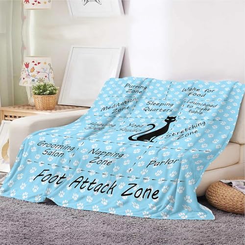 Lustige Katzen-Überwurfdecke – weiche Fleecedecke mit Cartoon-Katzen- und Pfotenabdruck-Design, leichte, warme Sofa-Bettdecke für Tierliebhaber und Heimdekoration (Katze, 150 x 200 cm) von YunTu