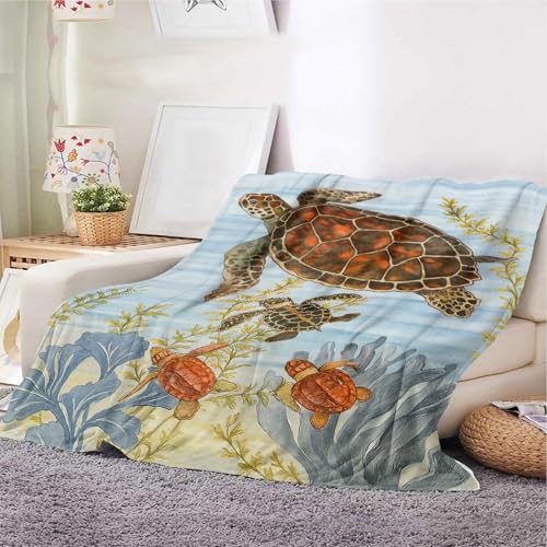 Meeresschildkröten-Überwurfdecke – Fleecedecke mit Schildkröten- und Korallenriff-Design, weiche, gemütliche Decke für Strandliebhaber, Meeresdekoration, Sofa, Bett und Reisen (100 x 130 cm von YunTu