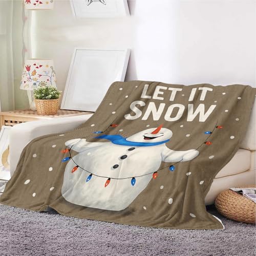 Weihnachts-Schneemann-Überwurfdecke – weiche Fleecedecke mit Zitat "Let it Snow", festliche Winter-Sofa-, Bettdecke für Urlaubsdekoration und Geschenke (Schneemann, 150 x 200 cm) von YunTu
