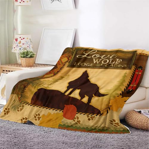 Wolfs-Überwurfdecke – weiche Fleecedecke mit heulenden Wölfen und Hüttenhütten-Design, warme, leichte Sofa-Bettdecke für rustikale Heimdekoration (Wolf, 150 x 200 cm) von YunTu