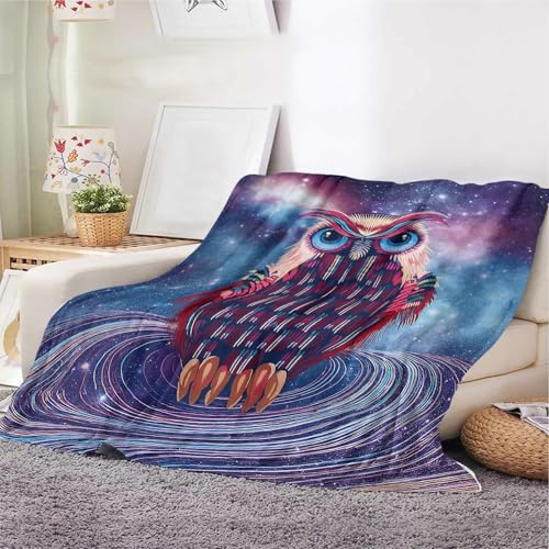 YunTu Überwurfdecke mit Galaxie-Eule: buntes kosmisches Eulen-Design, weiche, gemütliche Fleecedecke für Couch, Bett und Wohnzimmer, einzigartige Tierwelt, Sternennacht, Heimdekoration (Galaxie-Eule von YunTu