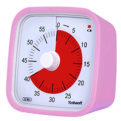 Visueller Timer, Yunbaoit Verbesserter 60 Minuten Countdown Timer für Kinder Erwachsene mit Alarm bei Niedrigem Batteriestand, Leises Zeit Management Werkzeug mit optionaler Alarm (Rosa) von Yunbaoit