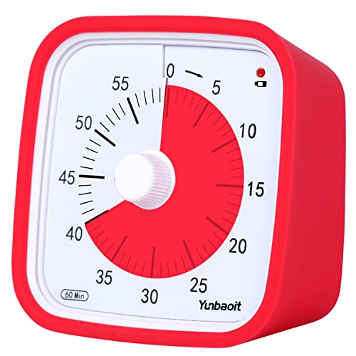Visueller Timer, Yunbaoit Verbesserter 60 Minuten Countdown Timer für Kinder Erwachsene mit Alarm bei Niedrigem Batteriestand, Leises Zeit Management Werkzeug mit optionaler Alarm (Rot) von Yunbaoit