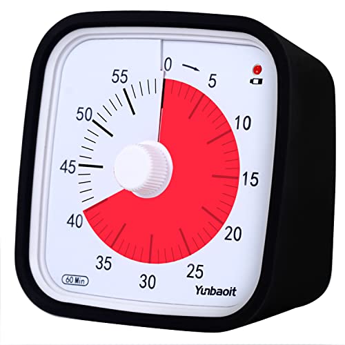 Visueller Timer, Yunbaoit Verbesserter 60 Minuten Countdown Timer für Kinder Erwachsene mit Alarm bei Niedrigem Batteriestand, Leises Zeit Management Werkzeug mit optionaler Alarm (Schwarz) von Yunbaoit