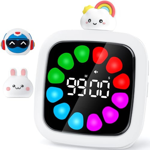 Yunbaoit Digitaler Visueller Timer für Kinder, Wiederaufladbarer Countdown-Timer für 99 Minuten mit 9 Optionales DIY Farbiges Blütenblatt-Display, Zeitmanagement-Tool mit Pausenfunktion (3 Puppen) von Yunbaoit