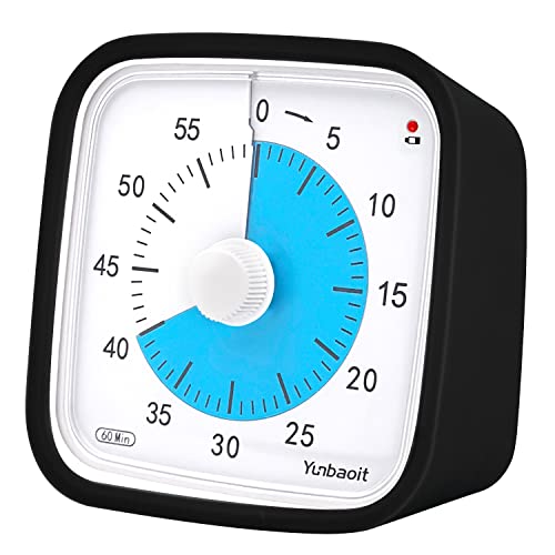 Yunbaoit Verbesserter schwarzer visueller Timer mit Schutzhülle, leiser 60-Minuten-Countdown-Timer für Kinder und Erwachsene, mit Erinnerung bei niedrigem Stromverbrauch, VT01 (schwarz blau) von Yunbaoit