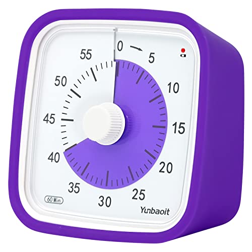 Yunbaoit Verbesserter visueller Timer mit Schutzhülle, 60 Minuten geräuschloser Countdown-Timer für Kinder und Erwachsene (lila) von Yunbaoit