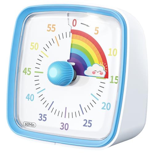 Yunbaoit Visueller Timer mit Nachtlicht, 60 Minuten Countdown Timer, Kinder Timer mit Regenbogen Muster, Pomodoro Timer für Haus Küche Klassenzimmer（Blau） von Yunbaoit