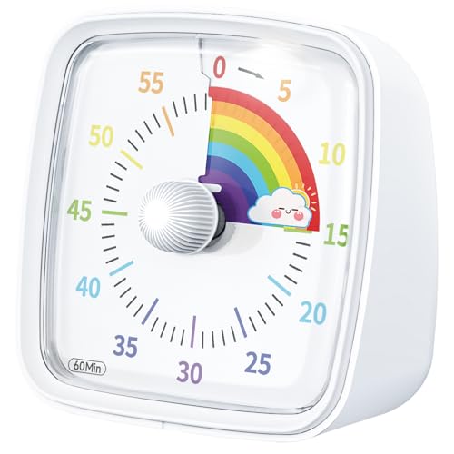 Yunbaoit Visueller Timer mit Nachtlicht, 60 Minuten Countdown Timer, Kinder Timer mit Regenbogen Muster, Pomodoro Timer für Haus Küche Klassenzimmer（Weiß） von Yunbaoit