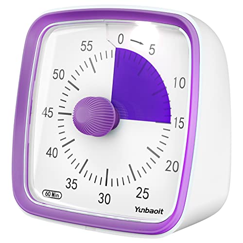 Yunbaoit Visueller Timer mit Nachtlicht, 60-Minuten-Countdown-Timer für Kinder und Erwachsene, leiser Klassenzimmer-Timer, Zeitmanagement-Werkzeug für Zuhause, Schule oder Arbeit (Lila) von Yunbaoit