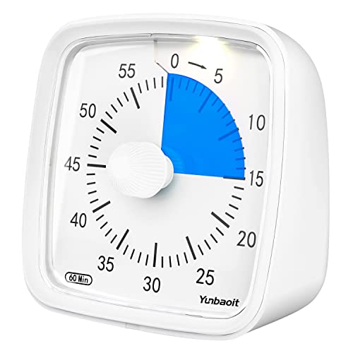 Yunbaoit Visueller Timer mit Nachtlicht, 60-Minuten-Countdown-Timer für Kinder und Erwachsene, leiser Klassenzimmer-Timer, Zeitmanagement-Werkzeug für Zuhause, Schule oder Arbeit (hellweiß) von Yunbaoit