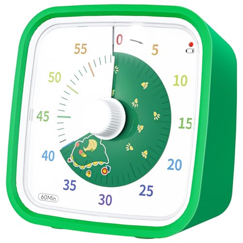 Yunbaoit Visueller Timer mit Schutzhülle, Dinosaurier-Disc, 60-Minuten-Countdown-Timer für Kinder und Erwachsene, leises Zeitmanagement-Werkzeug (grün) von Yunbaoit