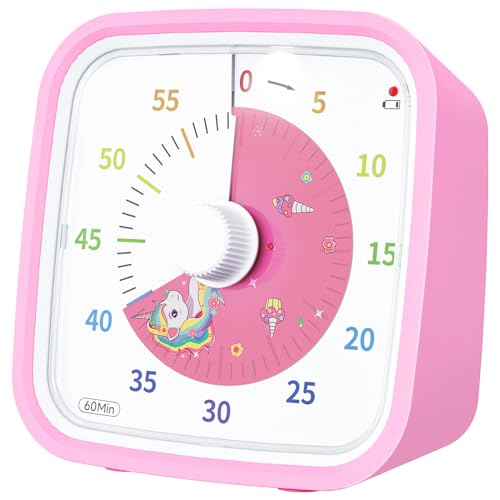 Yunbaoit Visueller Timer mit Schutzhülle, Einhorn-Scheiben 60-Minuten-Countdown-Timer für Kinder und Erwachsene, leises Time Management-Werkzeug(Rosa Einhorn) von Yunbaoit