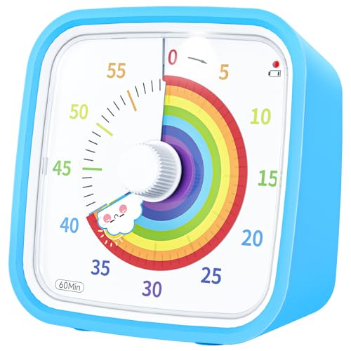 Yunbaoit Visueller Timer mit Schutzhülle, Regenbogen-Scheibe, 60-Minuten-Countdown-Timer für Kinder und Erwachsene, leises Zeitmanagement-Werkzeug (blau) von Yunbaoit