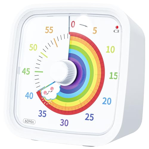 Yunbaoit Visueller Timer mit Schutzhülle, Regenbogen-Scheibe, 60-Minuten-Countdown-Timer für Kinder und Erwachsene, leises Zeitmanagement-Werkzeug (weiß) von Yunbaoit