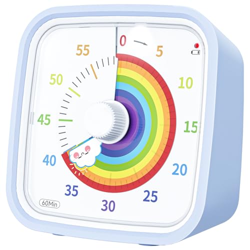 Yunbaoit Visueller Timer mit Schutzhülle, Regenbogen-Scheibe 60-Minuten-Countdown-Timer für Kinder und Erwachsene, leises Time Management-Werkzeug(Hellblau) von Yunbaoit