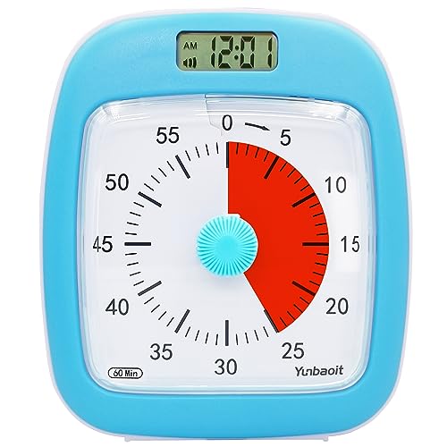 Yunbaoit Visueller Timer mit Uhr und Nachtlicht, VT07S 60 Minuten Countdown Timer für Kinder Erwachsene mit Alarm bei Niedrigem Batteriestand und Optionaler Alarm(Blau) von Yunbaoit