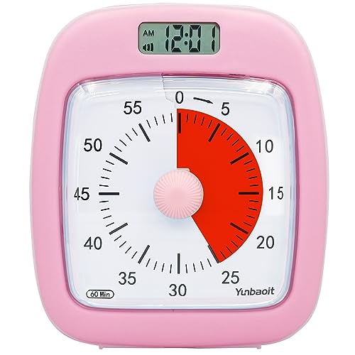 Yunbaoit Visueller Timer mit Uhr und Nachtlicht, VT07S 60 Minuten Countdown Timer für Kinder Erwachsene mit Alarm bei Niedrigem Batteriestand und Optionaler Alarm(Rosa) von Yunbaoit