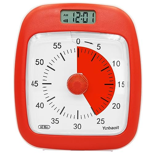 Yunbaoit Visueller Timer mit Uhr und Nachtlicht, VT07S 60 Minuten Countdown Timer für Kinder Erwachsene mit Alarm bei Niedrigem Batteriestand und Optionaler Alarm(Rot) von Yunbaoit