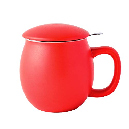 Yundu Porzellan-Teetasse mit Teesieb und Deckel, 340 ml, Rot matt Yundu Porzellan-Teetasse mit Teesieb und Deckel, 340 ml, Rot matt von Yundu