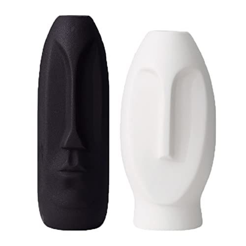2er-Set Moderne Gesichts Blumenvase, Minimalism Abstrakte Vasen mit Gesichtsgestaltung, Dekorative menschliche Gesicht Ornament (1 X Kohleschwarz, 1 X Weiß) von Yundxi
